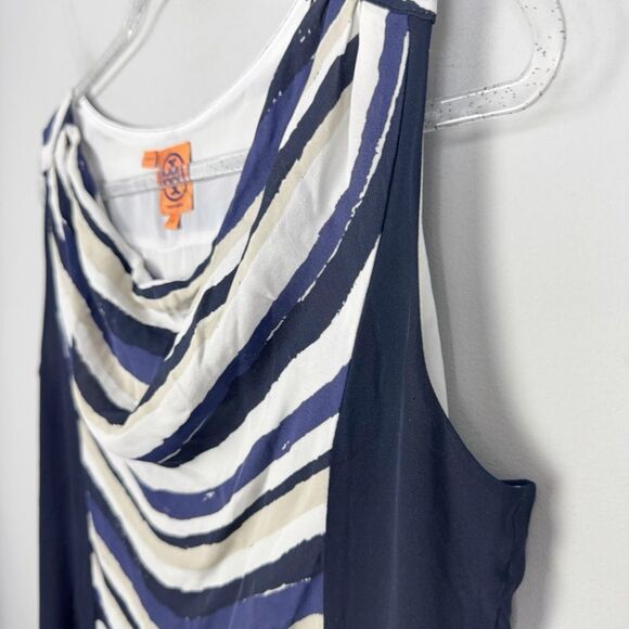 TORY BURCH | Silk Navy Blue, White, Beige, Black Striped Dress Women’s Size 10 - Picture 2 of 8
